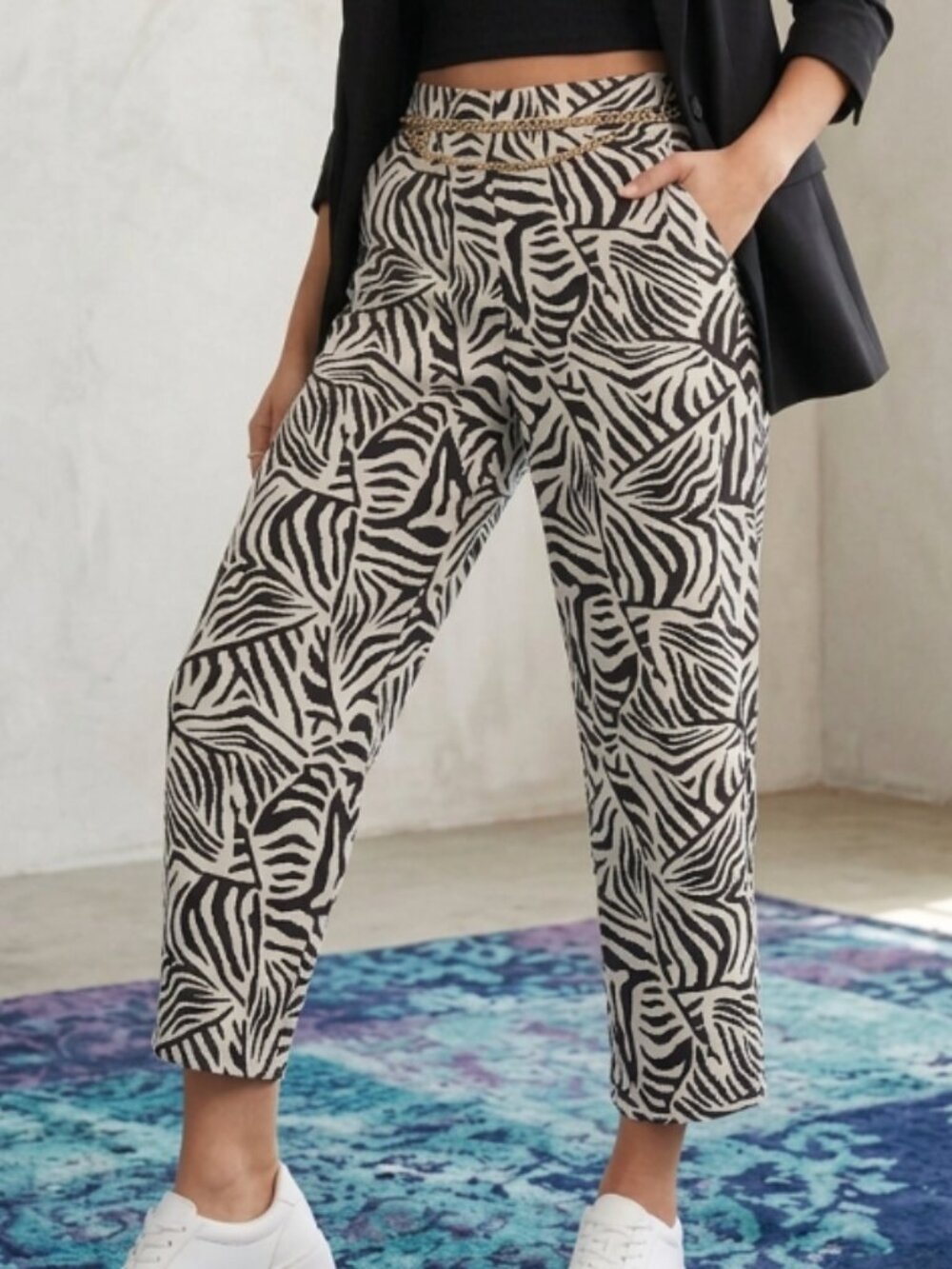 Vintage Zebra Animal Print Cropped Pants 6 Bold Print Y2K Black White USA Made